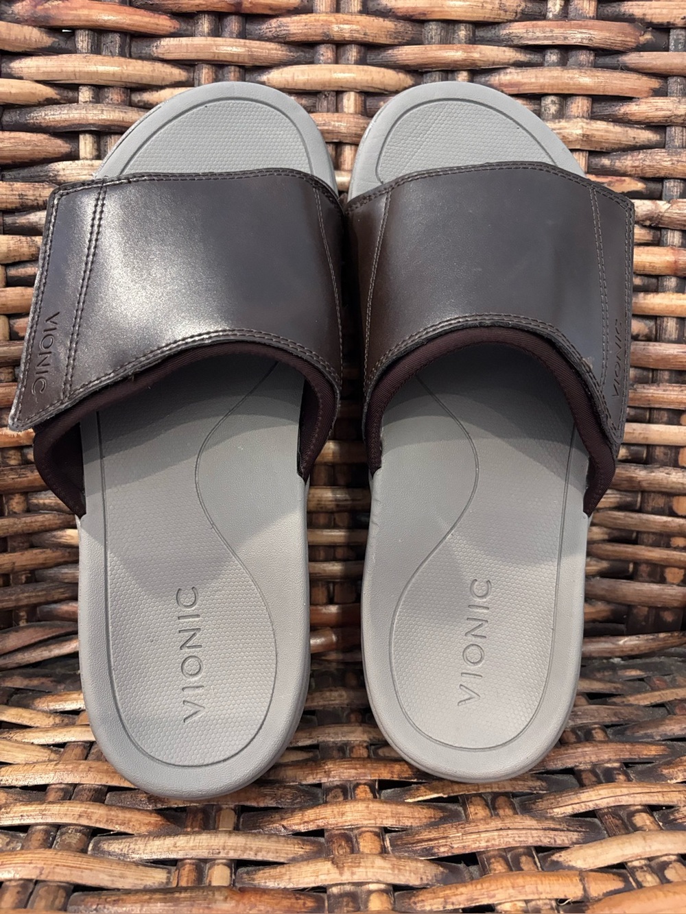 Vionic Brown Slides Sandals with Light Gray Footbed size 9. Great condition